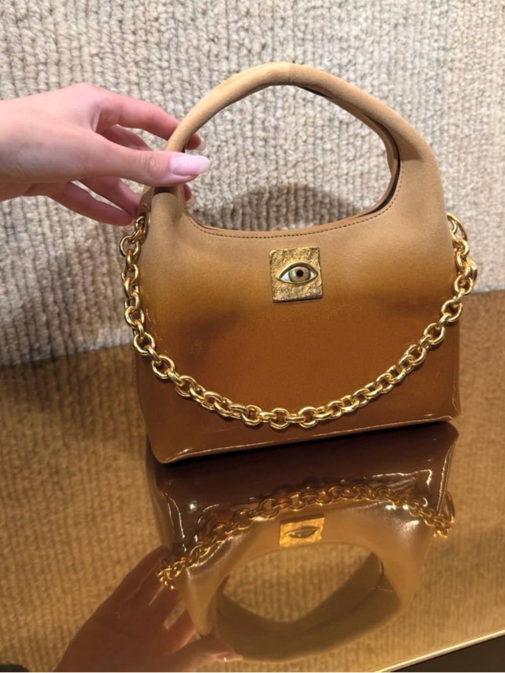 Schiaparelli Eye Sac Mini Hobo suede & gold mix NWT